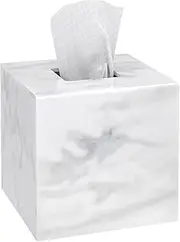 Tissue Box Cover Square, Acrylic Cube Tissue Box Holder, White Marble Facial Tissue Dispenser for Vanity, Bathroom, Kitchen, Bedroom and Office