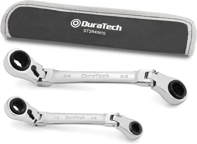 DURATECH 4-In-1 Flex-Head Reversible Ratcheting Box Wrench Set, SAE, 2-Piece, 5/