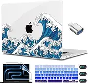 CISSOOK Ocean Case for MacBook Pro 14 inch 2021 2023 Release Model A2442 M1 &A2779 M2 &A2992 A2918 M3 Pro/Max, Wave Hard Shell with Keyboard Cover Screen Protector for 2023 Pro 14-inch with Touch ID