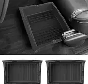 LUCKEASY For Tesla Model X 2023 Car Under Seat Storage Box Tesla Accessories under-seat consoles Tesla tray TPE Organizers Bin Trash Storage Can Black 2pcs(MX-23ZYXH2PCS)