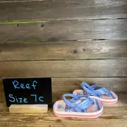 New NWT Little Kids Reef Ahi Blue Striped Thong Sandals Flip Flops Size 7 C