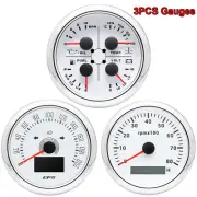 85mm White GPS Speedometer 200Km/h Tacho&85mm Fuel Level Temp Oil Pressure Volt