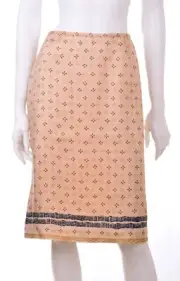 Nine West 100% Silk Zip Up Lined Pencil Knee Skirt Beige & Navy Print 4