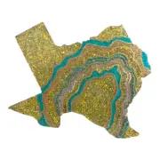 TEXAS State Wall Hanging Glow In The Dark Glitter Geode Resin Teal Gold NEW