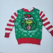The Grinch 2T Define Naughty Knitted Pullover Christmas Sweater Kids Green Red