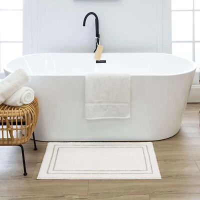 Mat Bath Bathroom Corona Casual Geometric White 1' 5"x2' Machine Washable