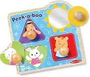 Ms. Rachel Melissa & Doug Wooden Peek-a-Boo Jumbo Peg Puzzle, 4-Piece with Mirror, Toddler Toys for Boys and Girls Ages 1+ Years