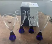 Vintage Set of 4 Eon Sasaki Cobalt Blue Wine Glasses 6.5" New In Box