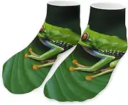 [QMNVBDS] Animal Frog Green Leaf Leaves Socks Ankle Length Socks Casual Short Socks for Women Men Low Cut Sports Socks Running Socks No Show Socks Ankle Socks Athletic Socks Workout Socks, Style, One