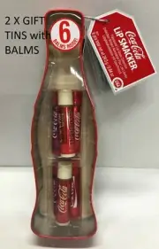 LIPSMACKER 6 X LIPBALMS CHRISTMAS GIFT TIN - COKE BOTTLE,VANILLA,CHERRY,COKE