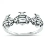 Bees Ring Genuine Solid Sterling Silver 925 Oxidized Face Height 7.5 mm Size 10
