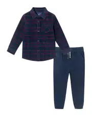 Andy & Evan Plaid Cord Button-Down & Joggers Pant Set