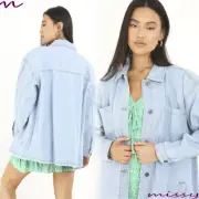 NEW Womens PLUS SIZE Denim Shacket Jacket Jeans Bleach Jackets Blue Size 8 - 24