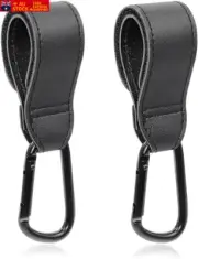 Heatunk Premium Black Leather Style Buggy Clips: Pram Hooks for Strollers, Prams