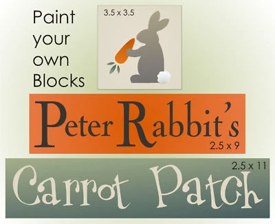 Joanie Stencil Peter Rabbit Carrot Patch Bunny Spring Country Prim DIY Blocks