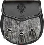 Beattie Semi Dress Sporran Fur Plain Leather Flap Scottish Clan Crest