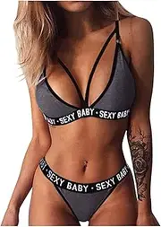 [Generic] Lingerie with Underwire for Women Women Pajamas Lingerie Night Panty Set Backless Bra Sleepwear Sexy and Ruffle Butt Underwear for Women Grey