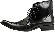 [Generic] Ankle Boot for Man High Top Boot Lace Up Genuine Leather Delicate Zipper Personality Point Men's Leather Shoes