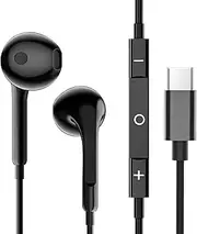 USB C Headphones, Wired Headphones for iPhone 16 15 Pro Max Pixel 6 6a 7a 8 5, Type USB C Earphones with Mic Volume Control Bass Stereo Noise Cancelling for Samsung S23 FE S22 S21 S20 A53 A54