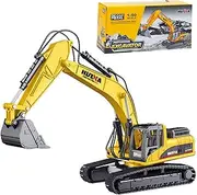 Qcar Excavator Construction Vehicle Toys Heavy Duty Alloy Hydraulic Excavator, 1:50 Scale Diecast Site Digger Toy Truck for Kids 8,9,10,11,12 Year Old and up
