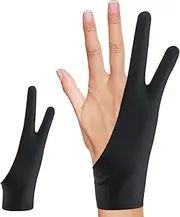 Drawing Gloves, 2 PCS Black Palm Rejection 2 Finger Gloves for Drawing Tablet (9 x 21.5 cm/3.54 x 8.46 in)