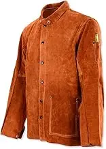 QeeLink Leather Welding Work Jacket Flame-Resistant Heavy Duty Split Cowhide Leather Welder Jackets for Men & Women