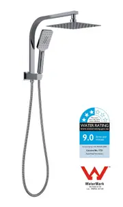 Square Shower Set with Diverter- Chrome / Matte Black [44-SH1002]