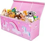 Large Storage Box with Lid Children, Foldable Oxford Mesh Pockets, Toy Box with Handle, Sturdy Waterproof Toy Storage in Children's Room, 96 x 32 x 40 cm (Pink Unicorn)