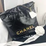 （買到賺到🥹極新僅試背🔥🔥）CHANEL AS3980B08037 22BAG MINI HOBO 牛皮 黑金 芯片款