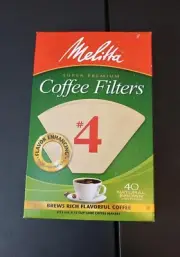 Melitta Super Premium #4 Natural Brown Cone Coffee Filters, 8-12 cup, 40 ct- New
