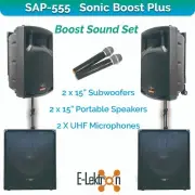 E-Lektron SAP 555 3000W Vocal Bluetooth Speaker System 2X UHF Mics and Poles