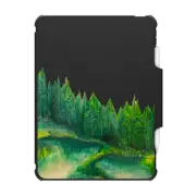 iPad Pro 11-inch (3rd/4th gen) Impact Folio Case WOODLAND RETREAT 4 IPAD, FOREST TREES GREEN AQUA TEAL NATURE MOUNTAINS PAINTING