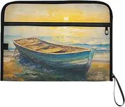 YMXFXP Boat Beach Sunset Vintage Expandable Filing Folder, 13-Pocket Funny Cute Design with Sticky Labels, A4 Letter Size Document Organizer for Office, School, Boys, Girls
