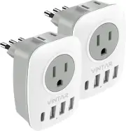 2 Pack Italy Travel Plug Adapter, Italy Power Adapter with 2 Outlets 4 USB Port