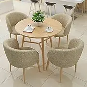 YUGXTH Office Reception Round Table 80cm, Negotiation Table and Chair Set, Dining Table Soft Backrest Seat 4 Chairs, Office Reception Room Club Table for Balcony, Cafe, Libraries(Beige)