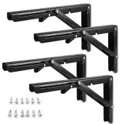 4 Pack 12 inch Folding Shelf Brackets Black Folding Wall Brackets Heavy Duty ...
