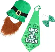 1 Set St. Patrick's Day Bow Tie Hats Costumes Tie and Pocket Square Irish Hunter Green Tie Mustache Necktie Kit Patrick's Day Hat Decoration Party Decor Hat Prop Party Supply Cloth WRITWAA