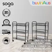 SOGA 2X 3 Tier Steel Mobile Shelf Multi-Storage Kitchen Trolley Organiser Black