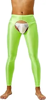 [Riismen] Men's Men's Glossy Cutout Leggings Seamless Open Crotch Tights Stretchy Shiny Pants Clubwear