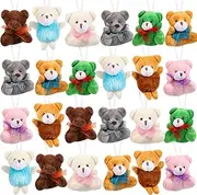 ASONA 24Pcs Teddy Bear Mini Stuffed Animal and Plush Toy, Small Bulk Stuffed Animals Party Favors for Kids, Animals Plush Keychain, Carnival Prizes Goodie Bag Stuffers Valentines Day Gifts for Kids