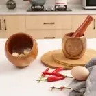 Practical Wooden Mortar and Pestle Set Manual Mashing Bowl Kitchen