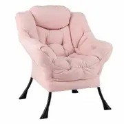 Costway Upholstered Lounge Chair Modern Sofa Accent Armchair Couch w/Storage Pocket Pink
