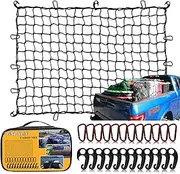 GSPSCN Cargo Net 6' x 4' for Truck Pickup Bed, Trailer,Boat,RV SUV Stretches to 12'x18' Max Roof Rack Net,Small 4”x4” Mesh Heavy Duty Bungee Cord Netting Compatible with Dodge Ram,Chevy Ford,Toyota