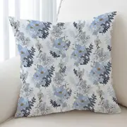 Light Blue and White Flowers Cushion Cover