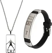 lokxmve Football Star Bracelet Necklace Set, Football Star Gifts for Boys, Football Star Personalized Signature Stainless Steel Necklace and Silicone Bracelet, Football Fan Jewelry Gift, Cool Stuff,