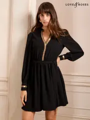 Love & Roses Black Sequin Trim Mini Dress (AD6983) | $104