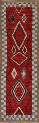 Soft Plush Moroccan 10 ft Runner Hand-knotted Oriental Rug 3'x10' Tribal Carpet