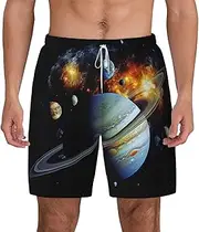 [JHLMN] Men's Swim Trunks Quick Dry Board Shorts Drawstring Beach Short Planet Jupiter Bathing Suit for Men