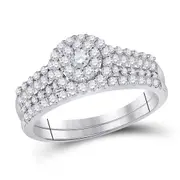 14k White Gold Round Diamond Bridal Wedding Ring Set 3/4 Cttw