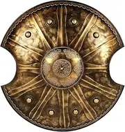 Antique Greek Handcrafted Metal Shield for Knight Soldier/Warrior Costume/Battle Play/Halloween/Cosplay/LARP. Gold, 24 inches, Gold, 24 inches